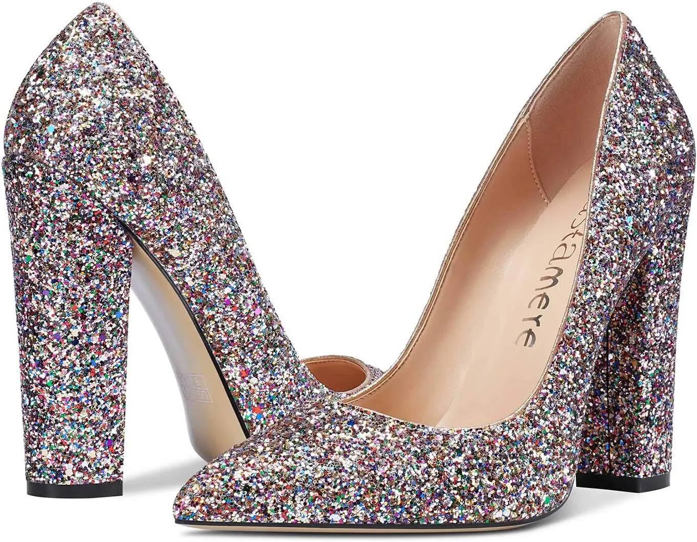 Castamere Womens Sky High Block Heels Pumps Pointed Toe Slip-on 4.7 Inch Heels Shoes