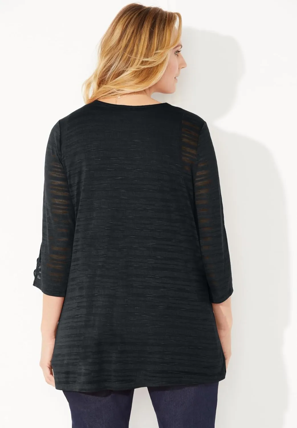 Catherines Women's Plus Size Shadow Stripe Cardigan