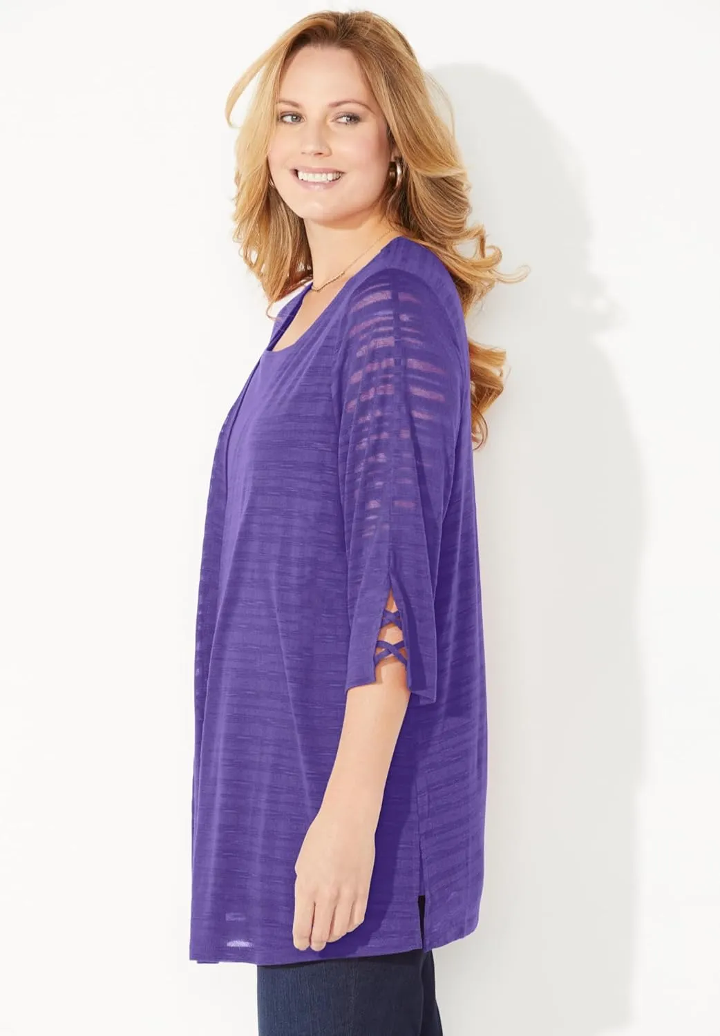 Catherines Women's Plus Size Shadow Stripe Cardigan
