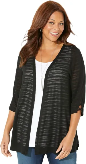 Catherines Women's Plus Size Shadow Stripe Cardigan