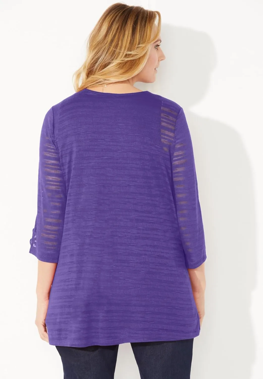Catherines Women's Plus Size Shadow Stripe Cardigan