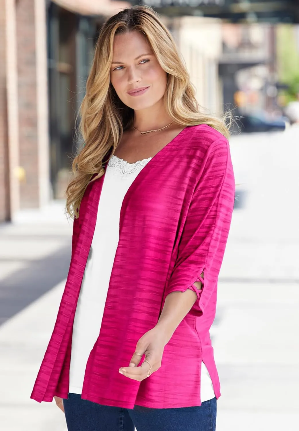 Catherines Women's Plus Size Shadow Stripe Cardigan