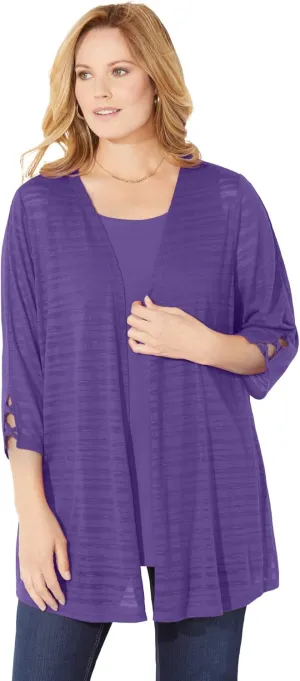 Catherines Women's Plus Size Shadow Stripe Cardigan