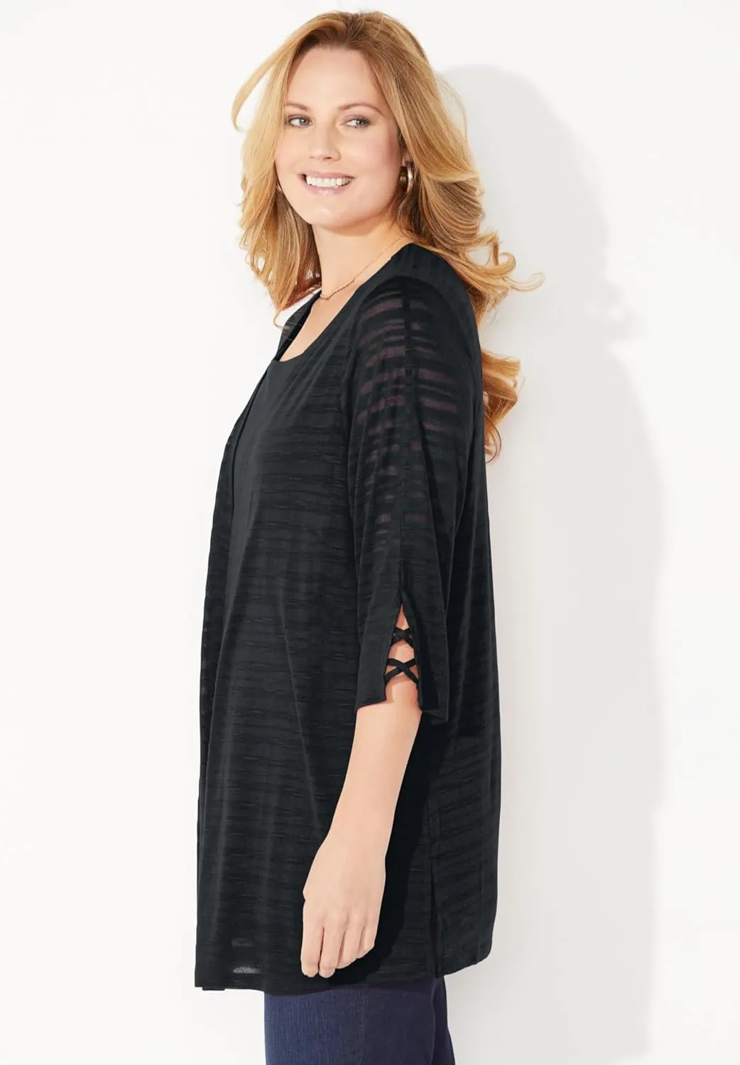 Catherines Women's Plus Size Shadow Stripe Cardigan