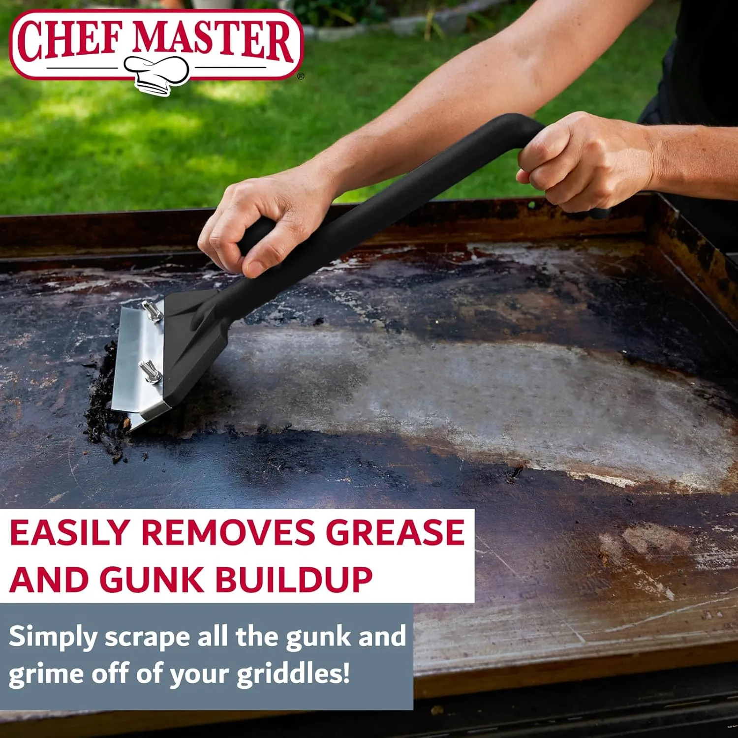 Chef Master Griddle & Flat Iron Grill Scraper, Commercial Blackstone Griddle Scraper, Flat Top Grill & Blackstone Accessories, Removes Grease, Food Debris for Diners, Restaurants & Food Trucks - 90254