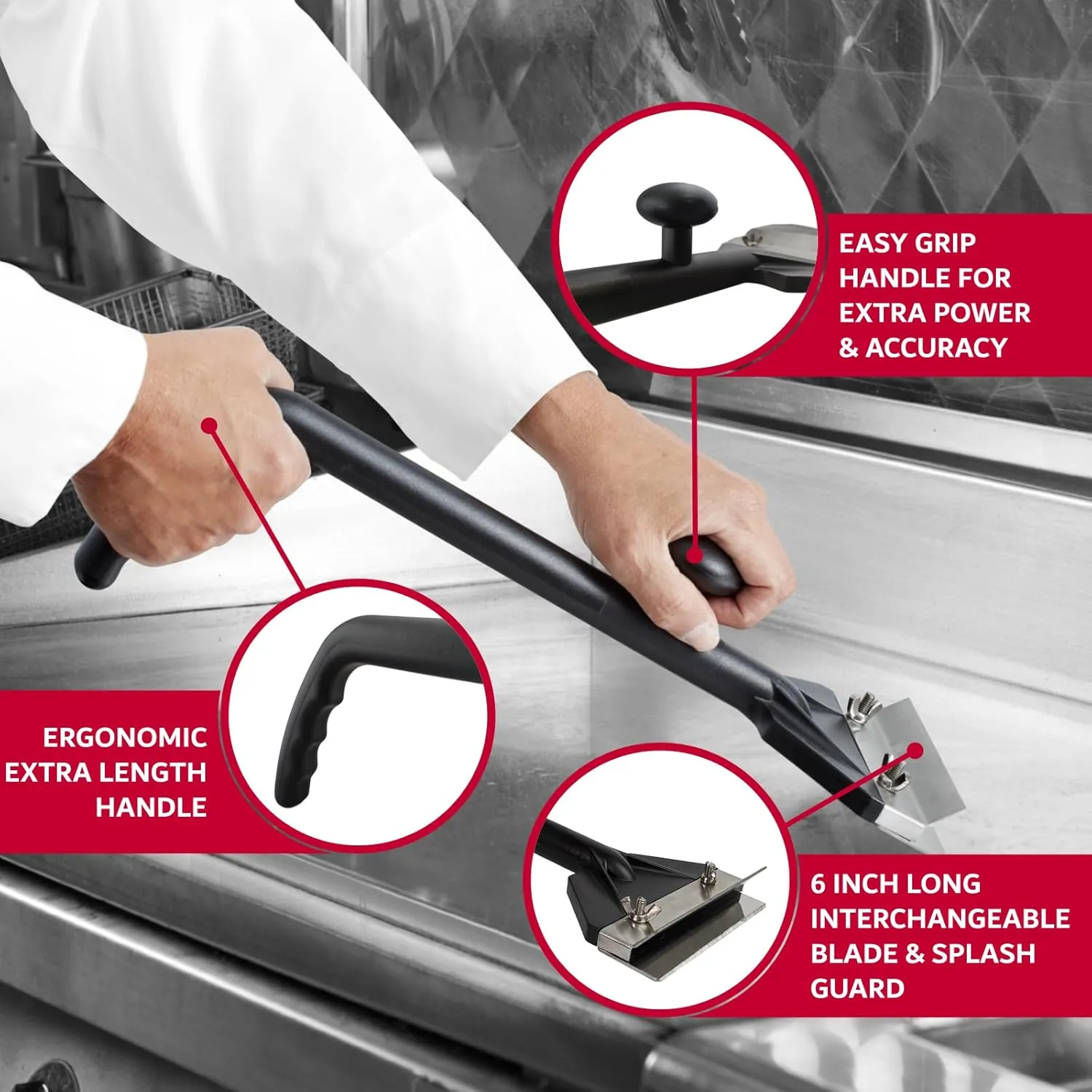 Chef Master Griddle & Flat Iron Grill Scraper, Commercial Blackstone Griddle Scraper, Flat Top Grill & Blackstone Accessories, Removes Grease, Food Debris for Diners, Restaurants & Food Trucks - 90254