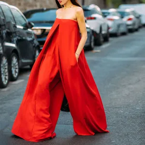 Chic Women's One-Piece Flat Shoulder Jumpsuit
