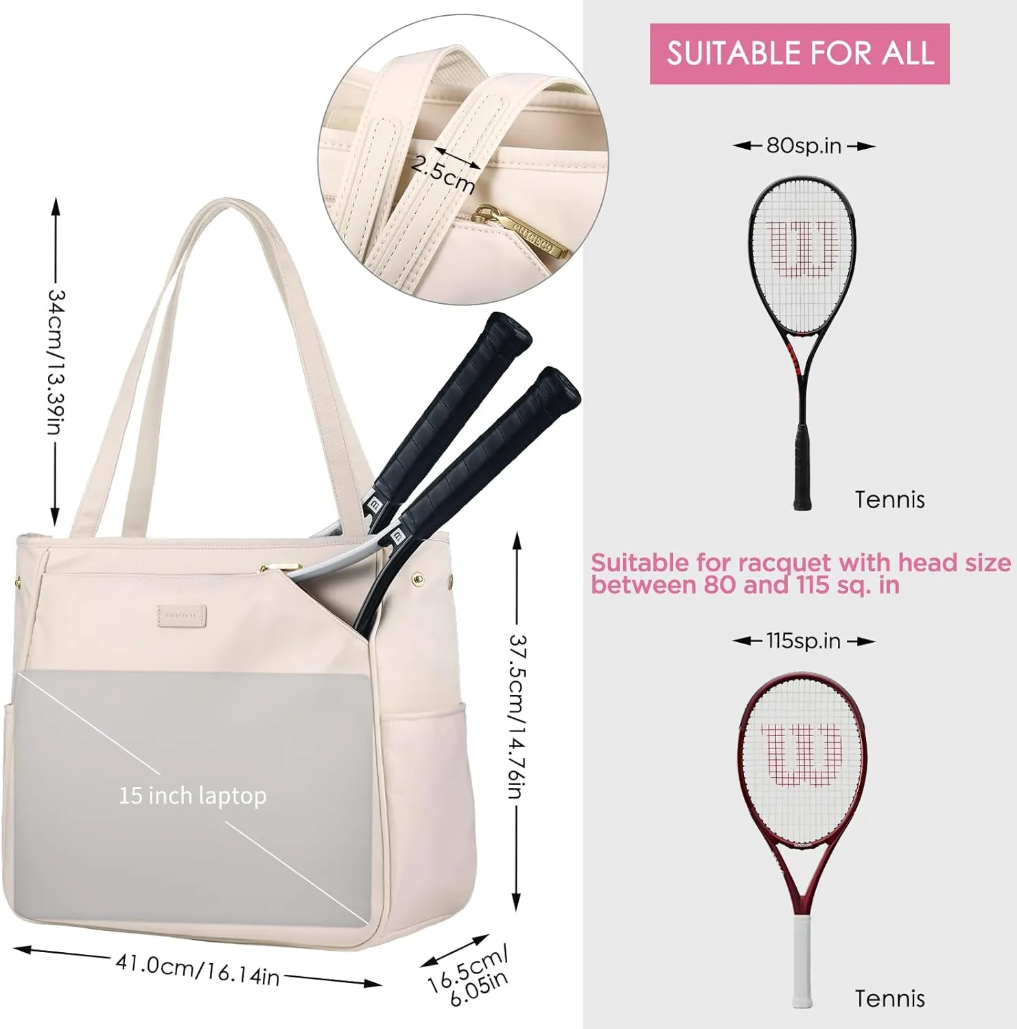 CHICECO Tennis Tote Bag for Women, Large Tennis Racket Bag, tennis bag 2 rackets,Pickleball Bag,Padel Bag