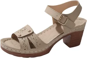 Chunky Sandals for Women Dressy Low Wedge Heels Sandal Comfortable Platform Summer Casual Shoes Arch Support Ankle Strap Wedge Sandals Hollow Out Open Toe Breathable Shoe