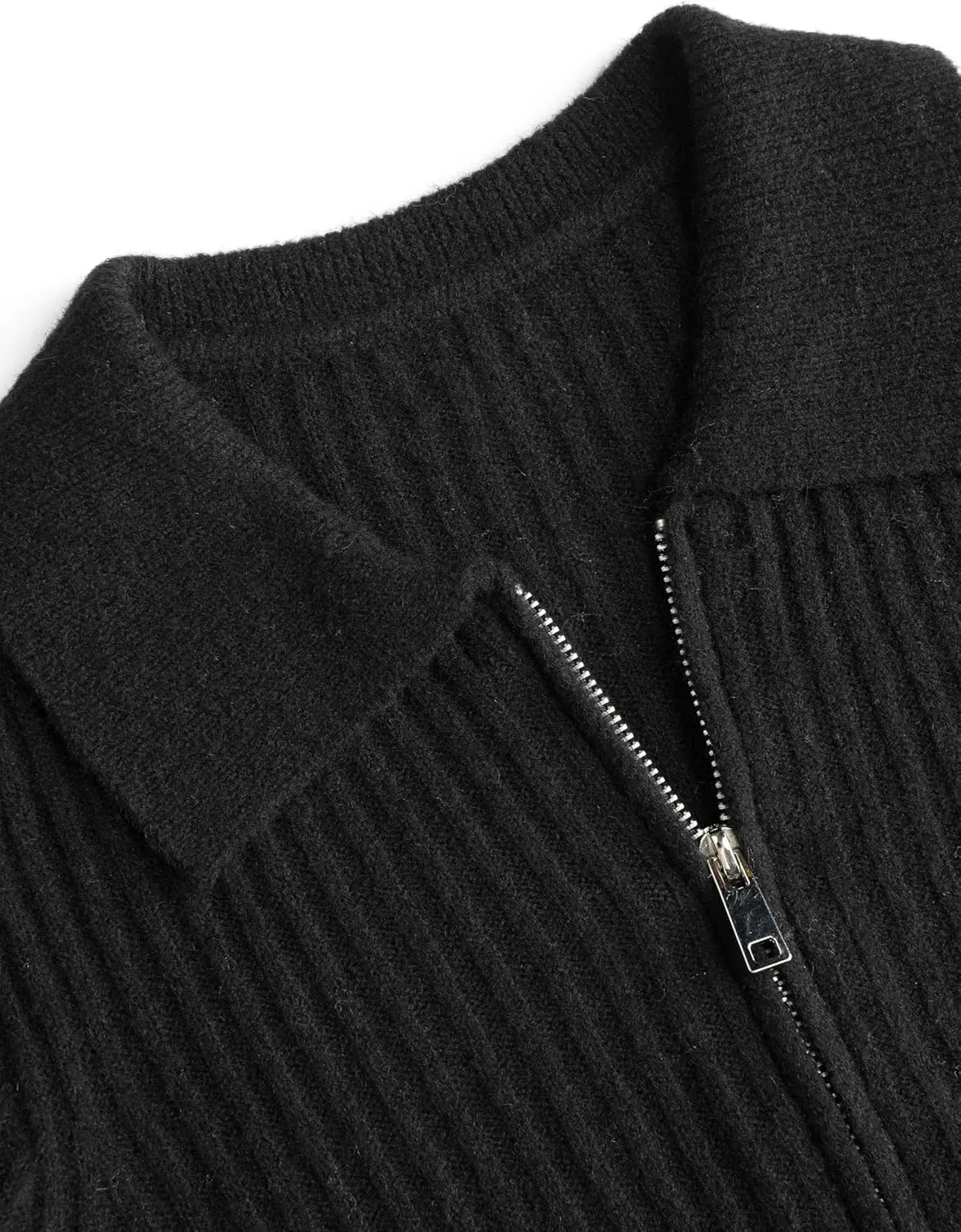 CIDER Wool-Blend Knit Zipper Long Sleeve Collared Top