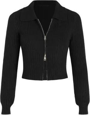 CIDER Wool-Blend Knit Zipper Long Sleeve Collared Top