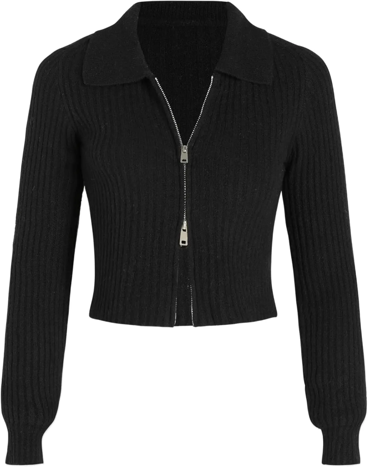 CIDER Wool-Blend Knit Zipper Long Sleeve Collared Top