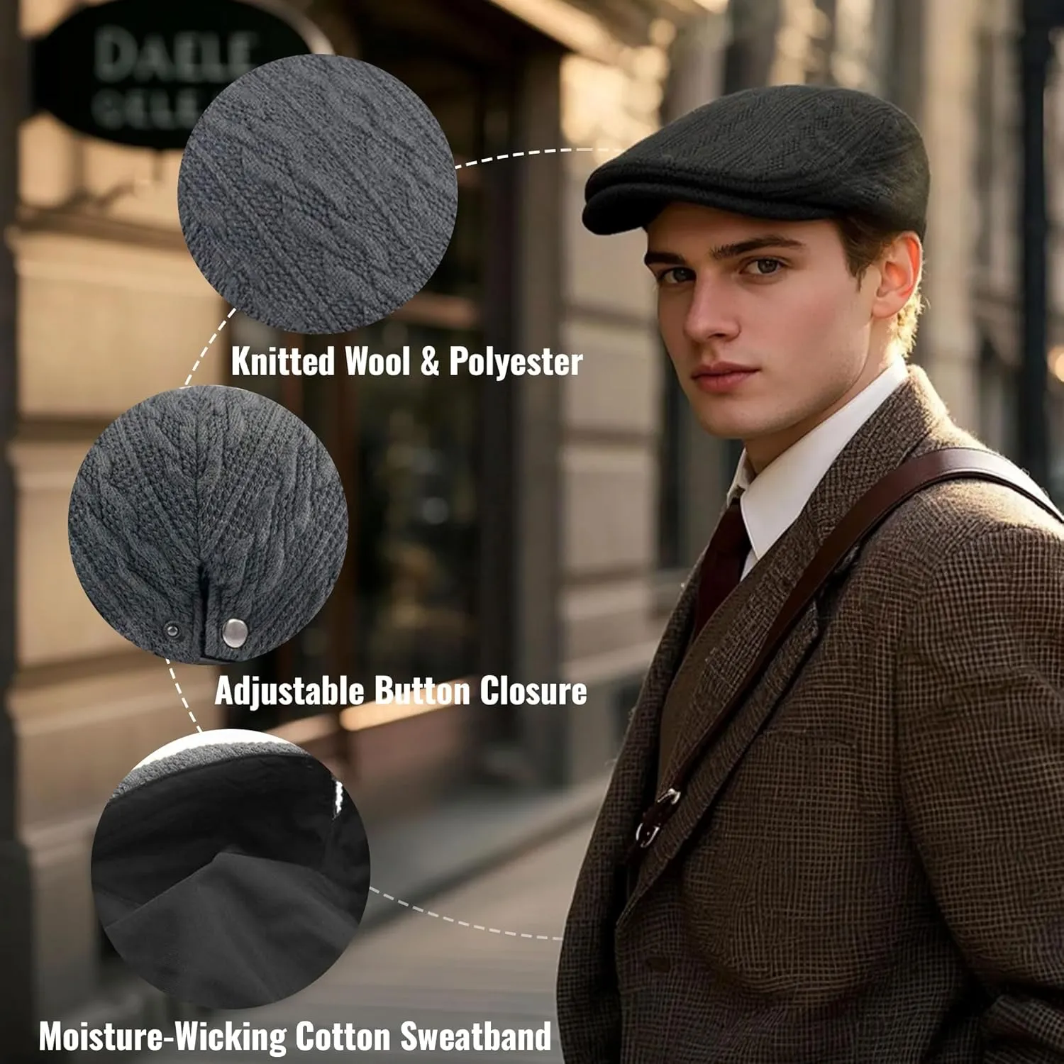 CLAPE Warm Winter Flat Scally Cap Men's Knitted Wool Cabbie Driving Duckbill Hat Ivy Gatsby Newsboy Cabbie Caps Hunting Hat