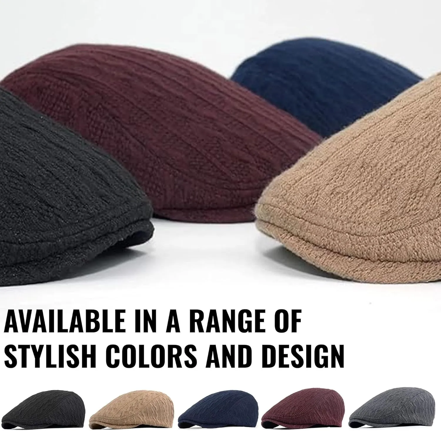 CLAPE Warm Winter Flat Scally Cap Men's Knitted Wool Cabbie Driving Duckbill Hat Ivy Gatsby Newsboy Cabbie Caps Hunting Hat