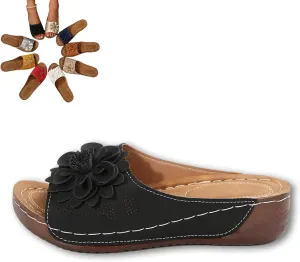 Comfortable Non-slip Solid Color Open-Toe Wedge Sandals for Women All Day Walking PU Leather Slip on Platform Breathable
