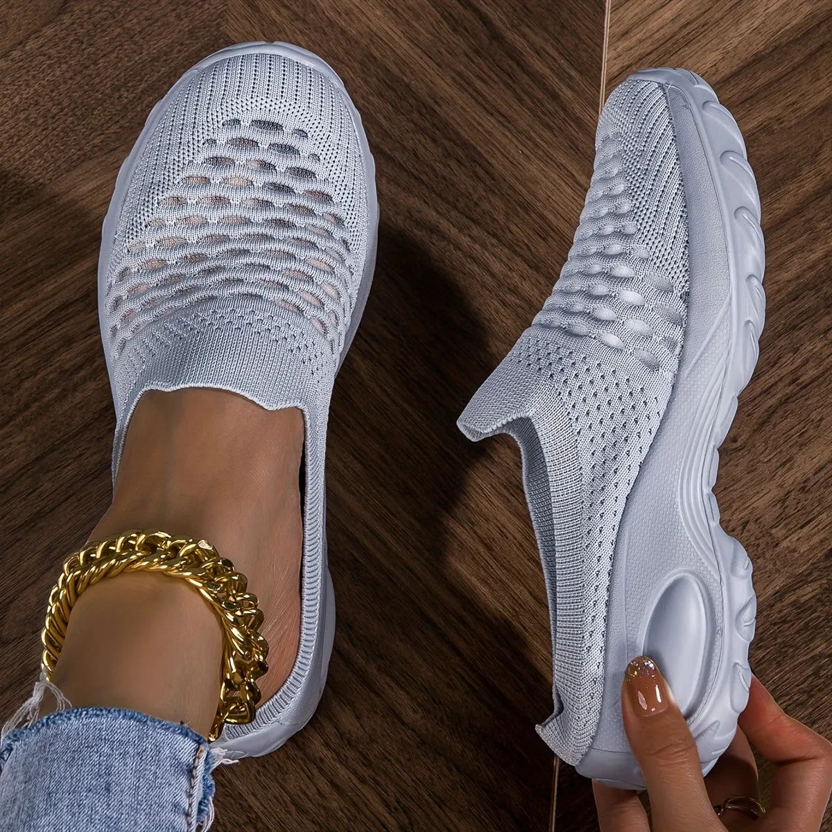 Comfortable Slip-On Sneakers - Breathable Knit Mesh