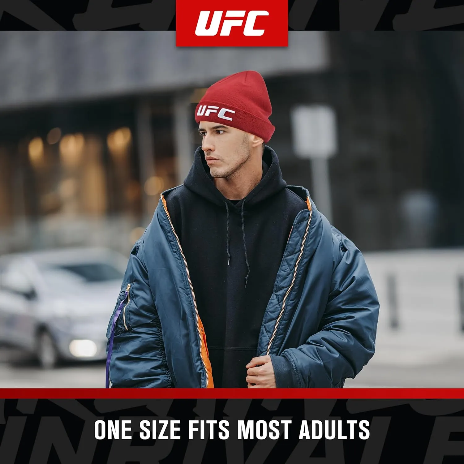 Concept One UFC Beanie Hat, Cuffed Winter Knit Cap with Logo