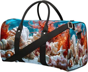 Conch Shell Seaweed Travel Duffel Bag for Women Men Sports Tote Gym Bag Waterproof Foldable Lightweight Weekend Overnight Hospital Workout Bag Swimming Yoga Fitness Travel Sports Bag