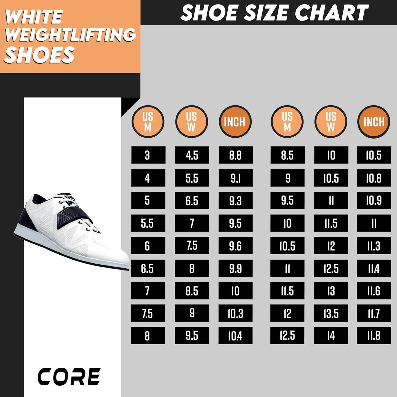 CORE Weightlifting Shoes - Squat Shoes for Powerlifting, Crossfit, Deadlifting, Weight Training - Olympic Lifting Footwear with 0.67" Heels - Strap and Lace-Up Gym Shoes for Men and Women