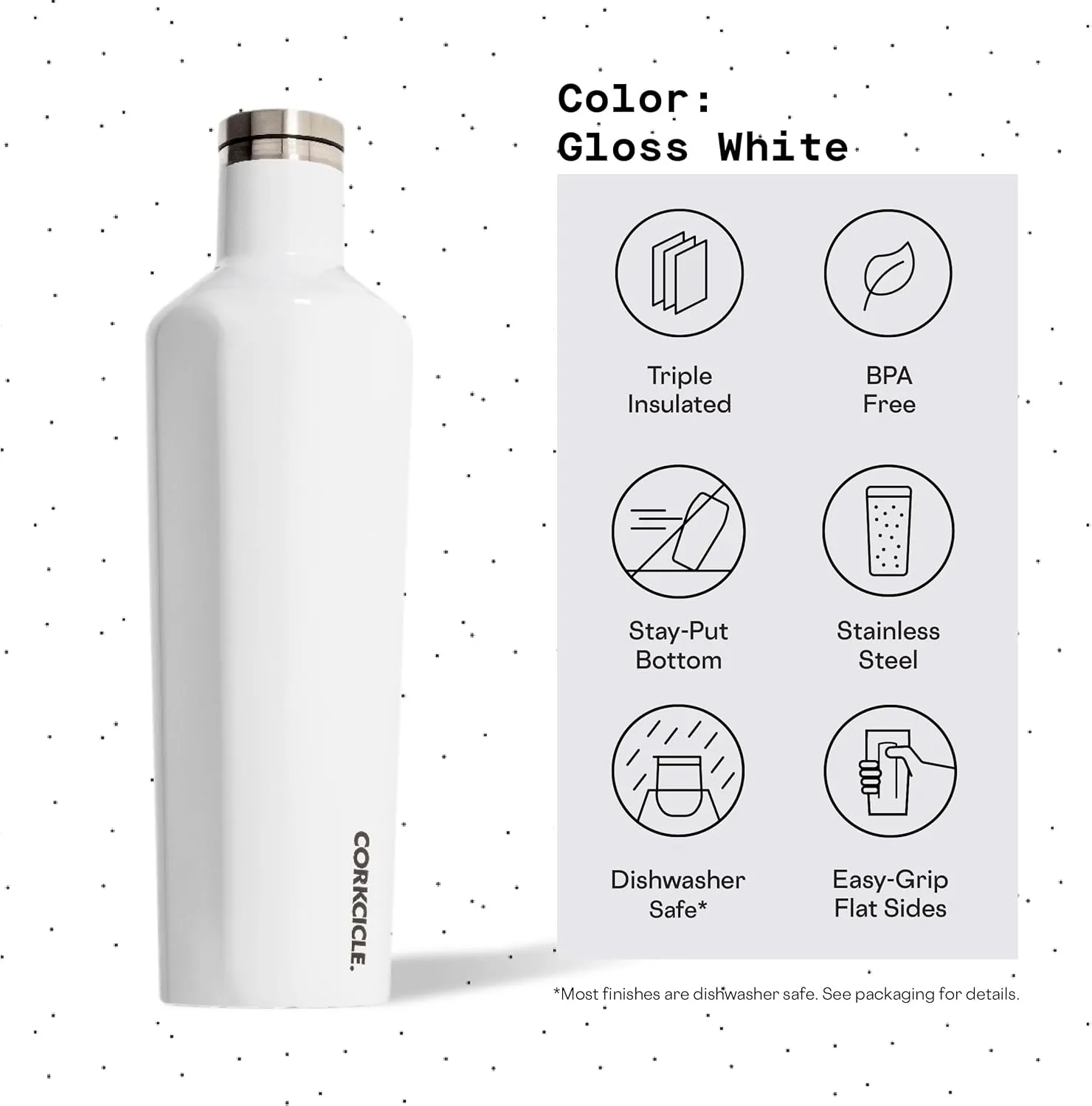 Corkcicle Classic Canteen Insulated Tumbler, Gloss White, 25 oz – Reusable Water Bottle Keeps Beverages Cold for 25 Hours & Hot 12 Hours – Cupholder Friendly Tumbler with Screw-On Cap