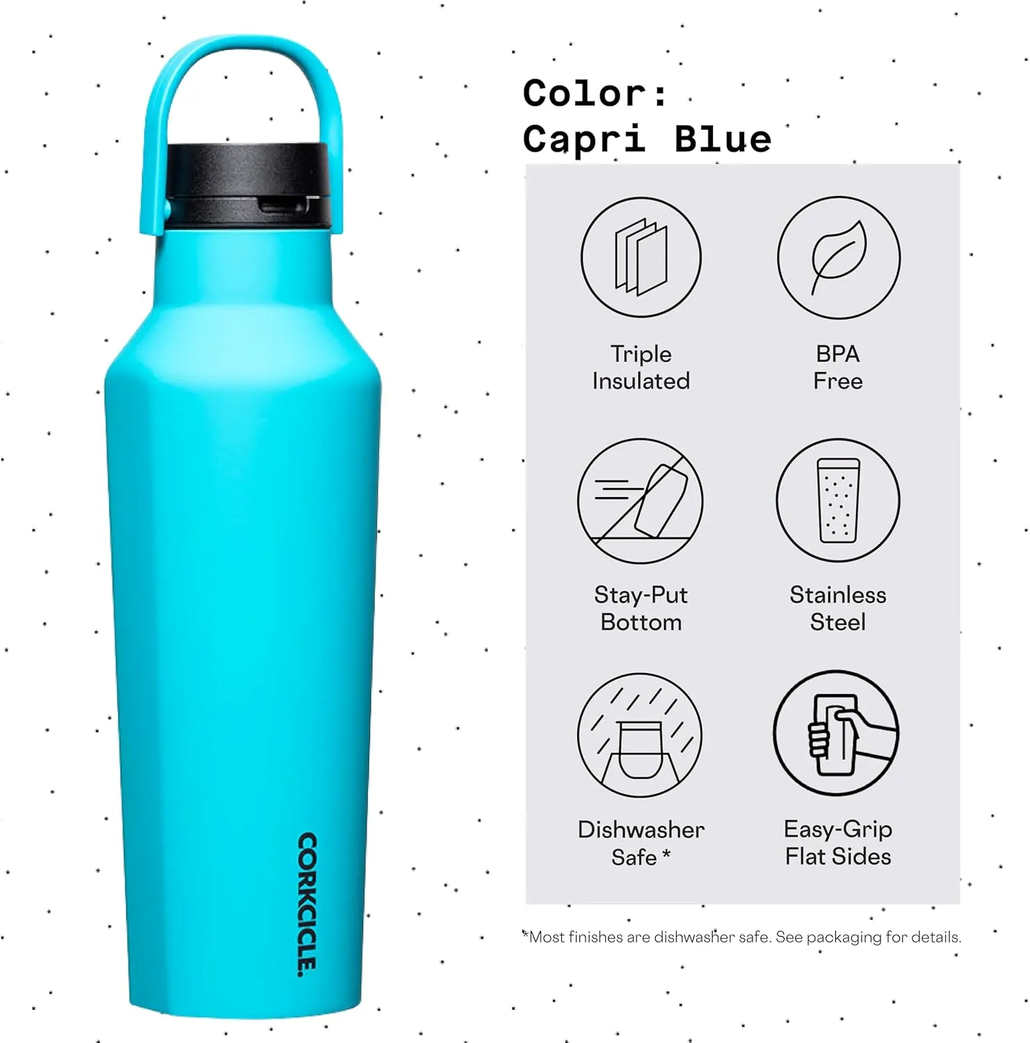 Corkcicle Sport Canteen Insulated Tumbler, Capri Blue, 20 oz – Reusable Water Bottle Keeps Beverages Cold for 25 Hours & Hot 12 Hours – Cupholder Friendly Tumbler with Screw-On Cap