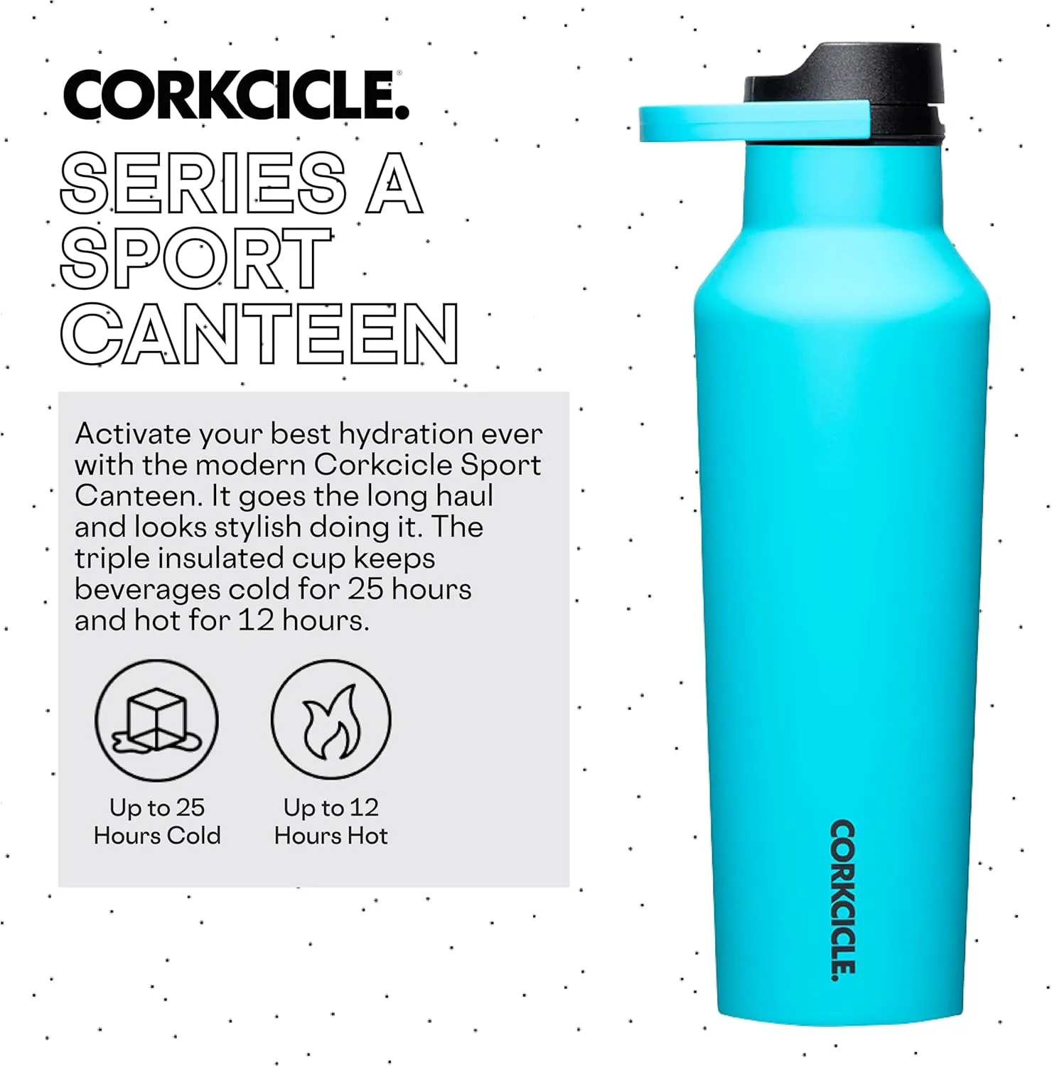 Corkcicle Sport Canteen Insulated Tumbler, Capri Blue, 20 oz – Reusable Water Bottle Keeps Beverages Cold for 25 Hours & Hot 12 Hours – Cupholder Friendly Tumbler with Screw-On Cap