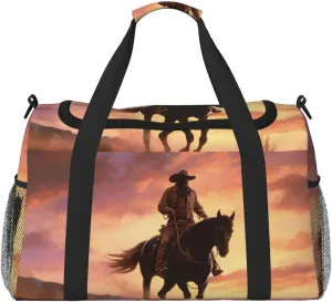 Cowboy West Travel Duffel Bag Lightweight Waterproof Carry On Tote Bag Foldable Weekender Overnight Bags Sport Gym Bag For Women Men