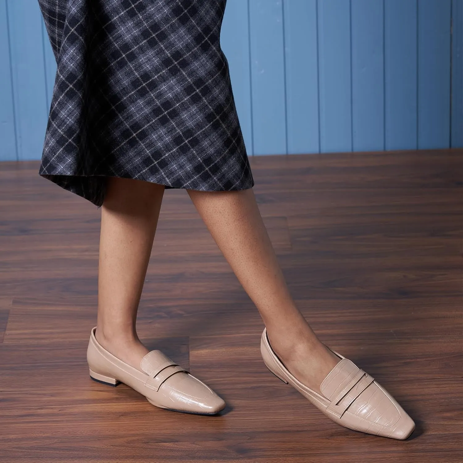 C.Paravano Penny Loafers for Women Formal Dress Square Toe Flats Slip on Loafer Shoes Comfort Loafer for Business Casual Wear