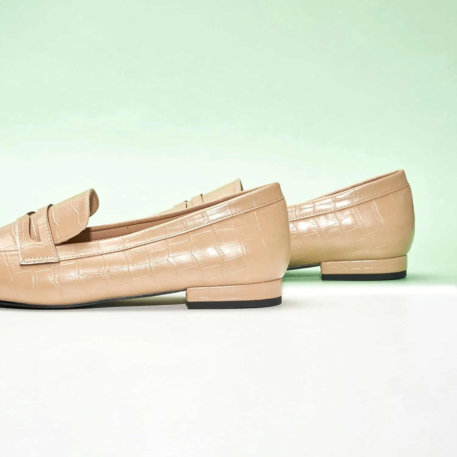 C.Paravano Penny Loafers for Women Formal Dress Square Toe Flats Slip on Loafer Shoes Comfort Loafer for Business Casual Wear