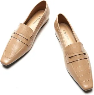 C.Paravano Penny Loafers for Women Formal Dress Square Toe Flats Slip on Loafer Shoes Comfort Loafer for Business Casual Wear