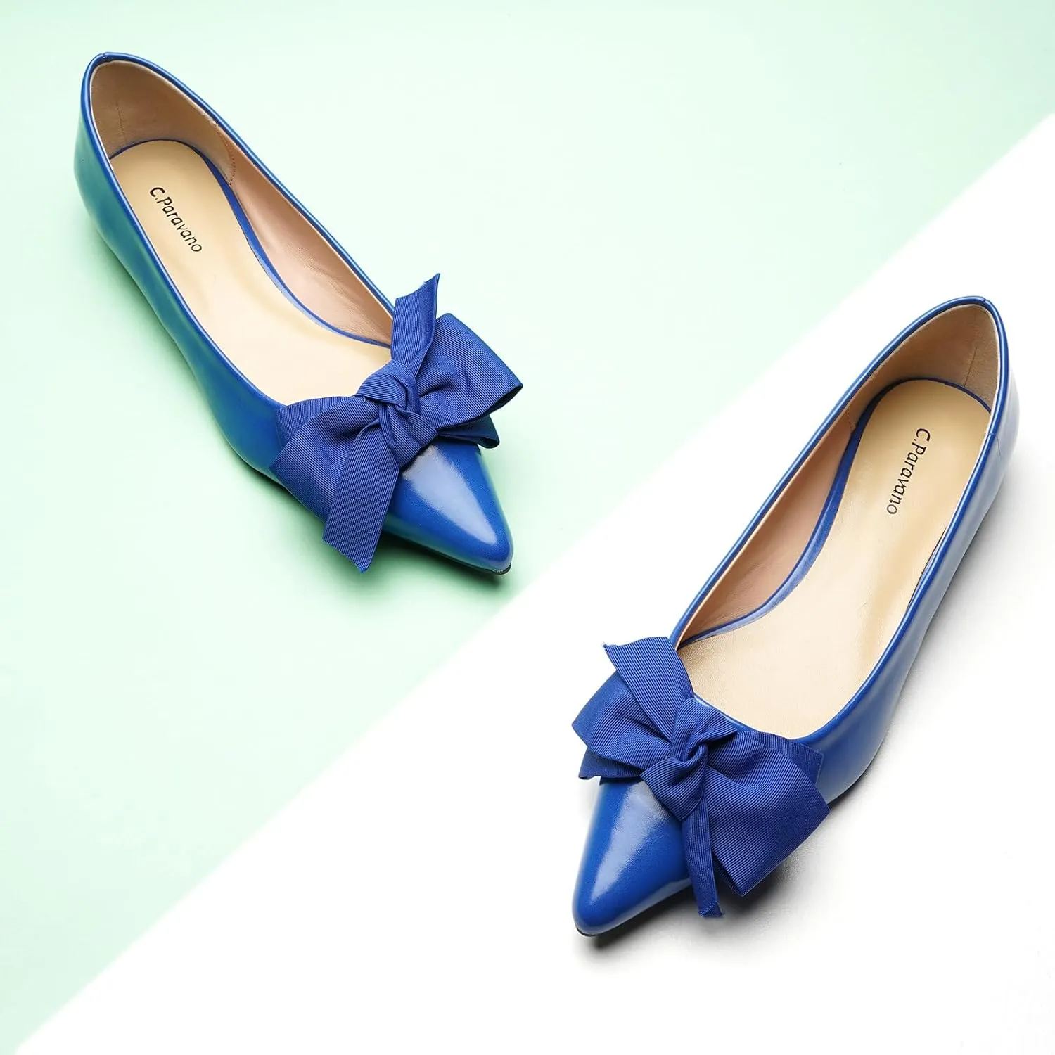 C.Paravano Pointy Bow Flats Women's Flats Comfortable Stylish Slip-On Shoes for Casual and Office