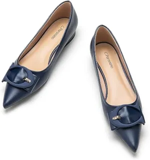 C.Paravano Women's Ballet Pointed Toe Leather Comfortable Slip On Work Flats