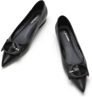 C.Paravano Women's Ballet Pointed Toe Leather Comfortable Slip On Work Flats