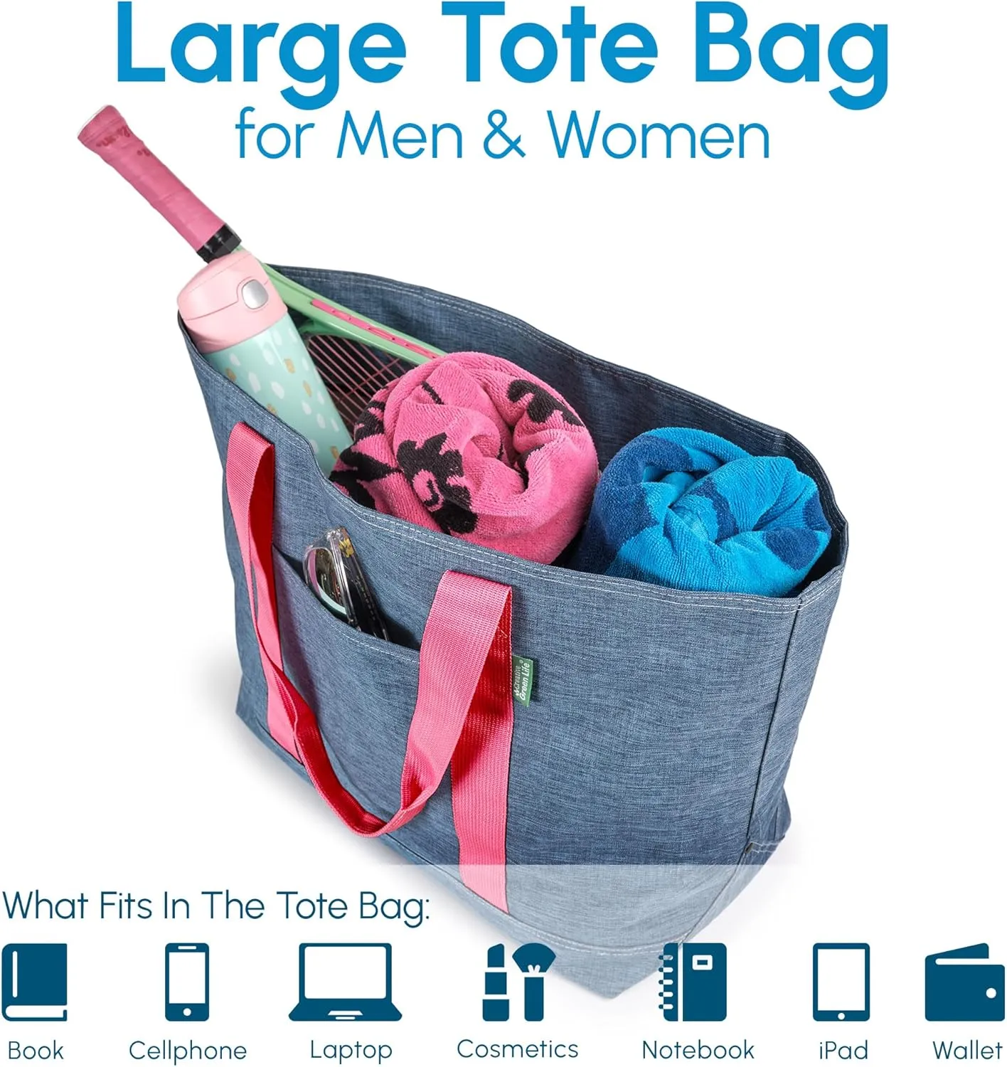 Creative Green Life Stylish Tote Bag for Women & Men - A Foldable Extra Large Tote Bag with Zipper You’ll Love for Years