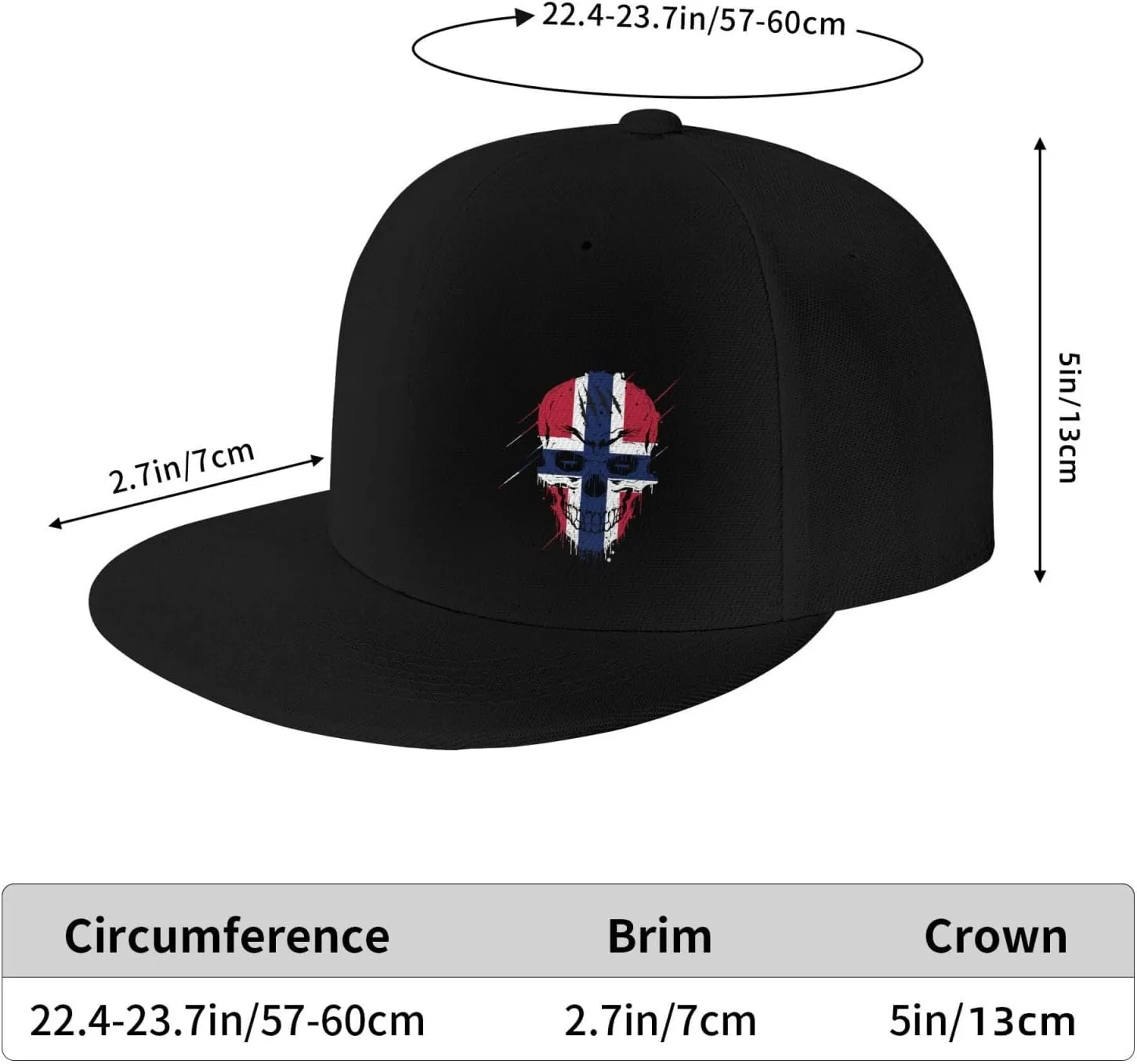 Creative Norway Patriot Skull National Flag Snapback Hats for Men Women Baseball Cap Flat Bill Brim Hat