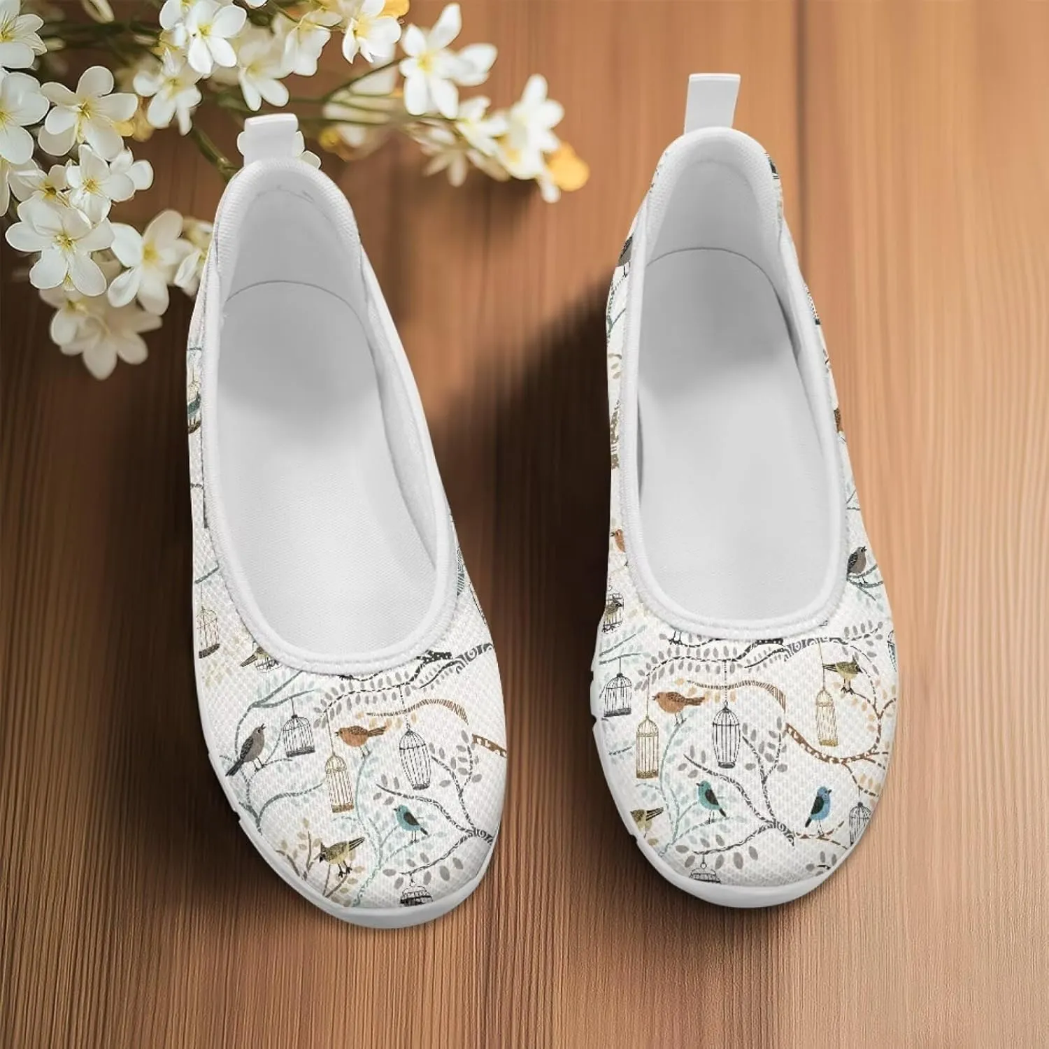Creative Various Bird Prints Walking Shoes Women Dressy Slip On Ballet Flats Shoes Stylish Fit Comfort Casual Sneakers Daily Wear