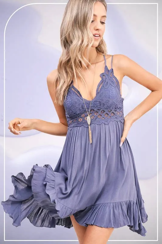 Crochet Lace Trim Sleeveless Bralette Mini Dress
