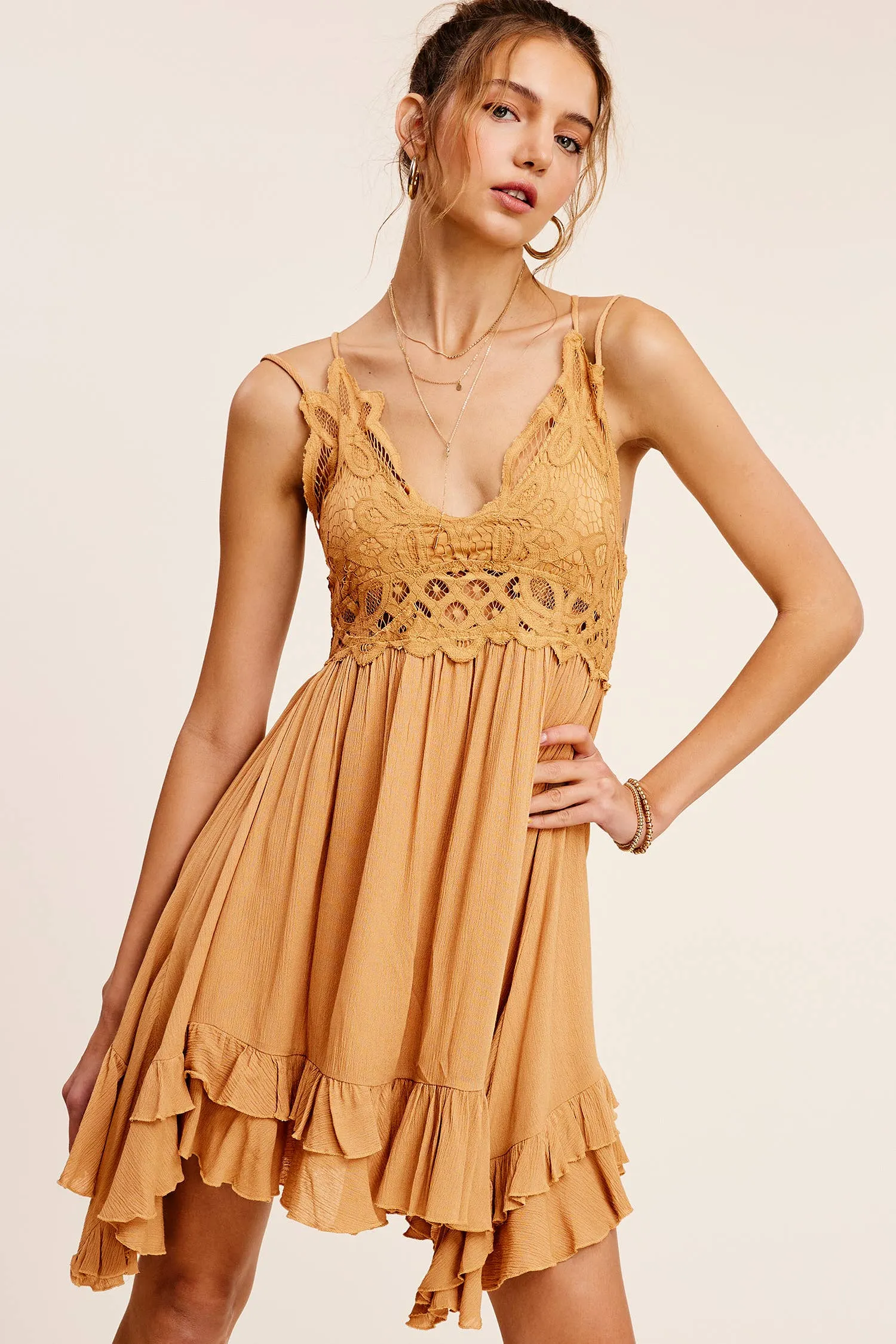 Crochet Lace Trim Sleeveless Bralette Mini Dress