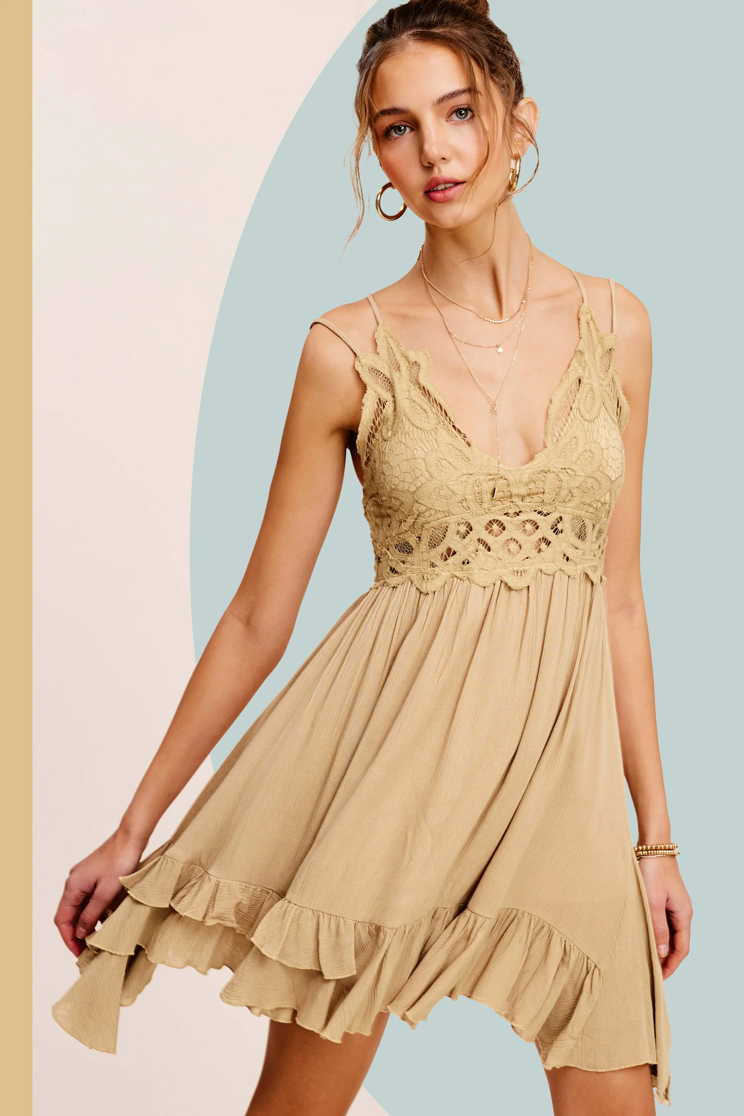 Crochet Lace Trim Sleeveless Bralette Mini Dress