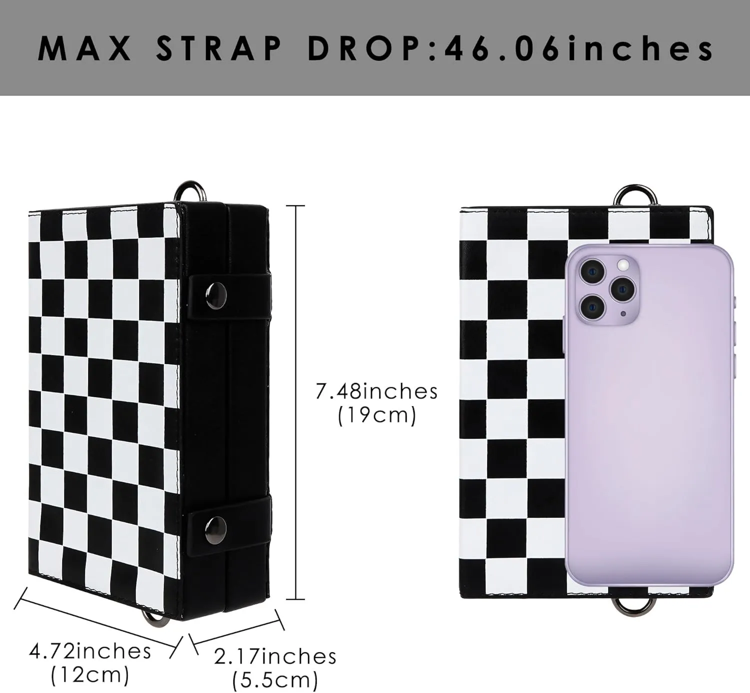 Crossbody Bag Unisex, Black and White Leather Shoulder Bag, Minimalist Punk Handbag