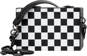 Crossbody Bag Unisex, Black and White Leather Shoulder Bag, Minimalist Punk Handbag