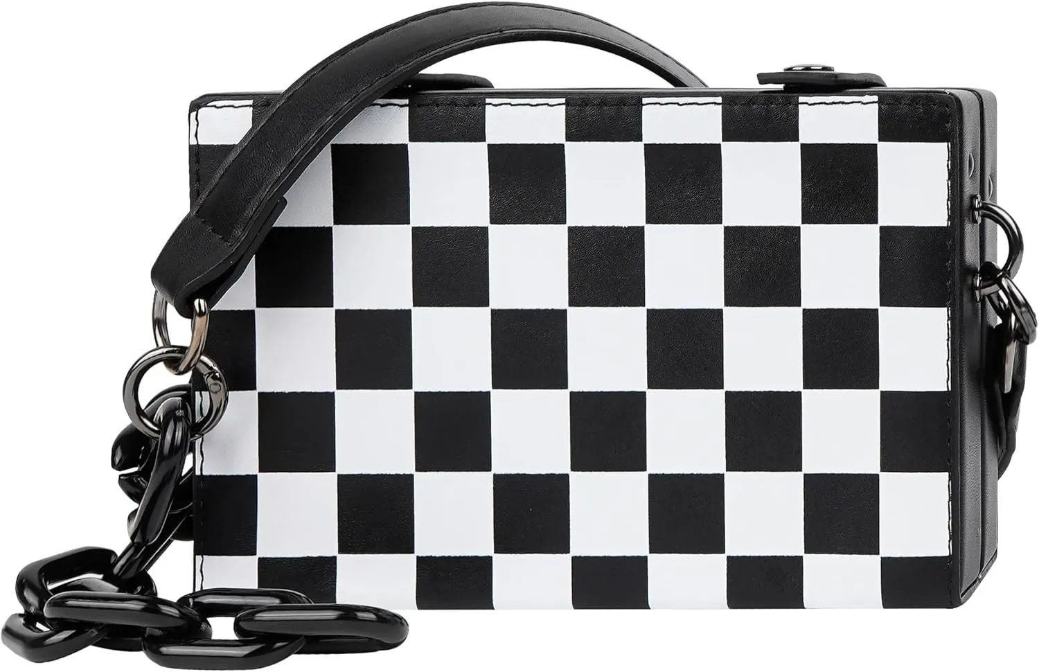 Crossbody Bag Unisex, Black and White Leather Shoulder Bag, Minimalist Punk Handbag