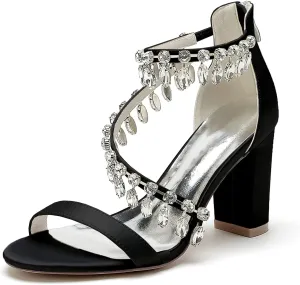 Crystal Wedding Shoes for Bride Bridal Sandals Comfy Chunky Heel Pumps Heels Wide Pumps Heeled Bridesmaids Dress Shoes