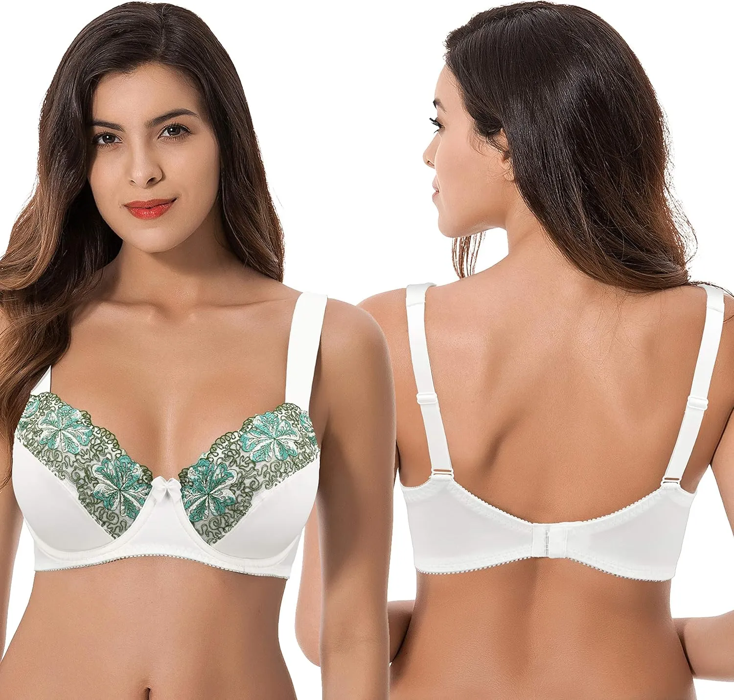 Curve Muse Plus Size Minimizer Underwire Unlined Bras with Embroidery Lace-2 or 3Pack