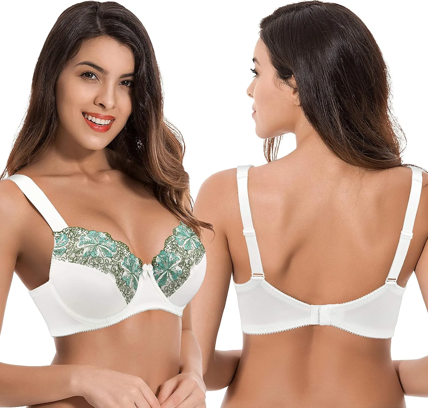 Curve Muse Plus Size Minimizer Underwire Unlined Bras with Embroidery Lace-2 or 3Pack
