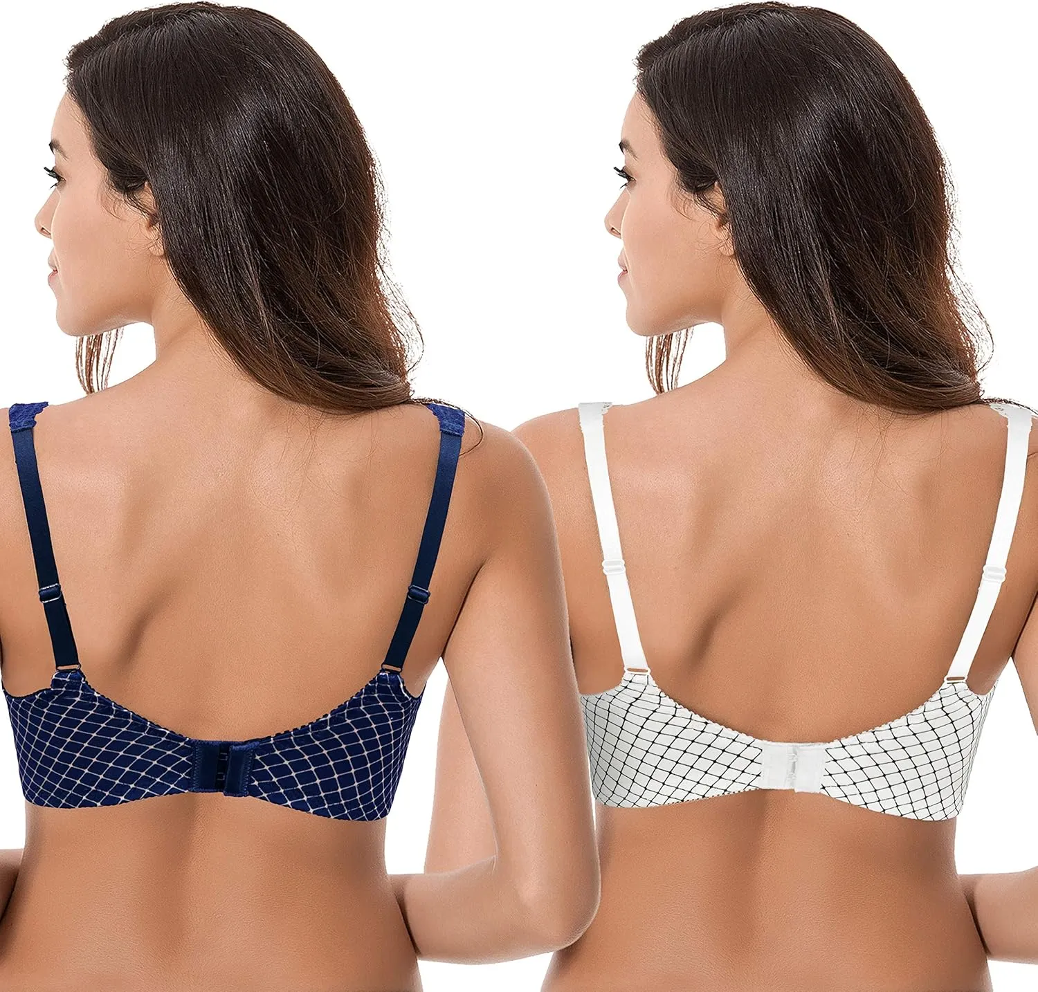 Curve Muse Women's Minimizer Unlined Underwire Bra with Lace Embroidery-2 Pack