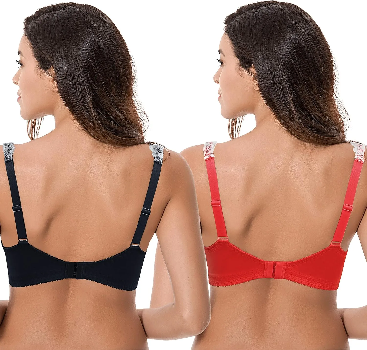 Curve Muse Women's Plus Size Minimizer Unlined Wireless Lace Full Coverage Bras