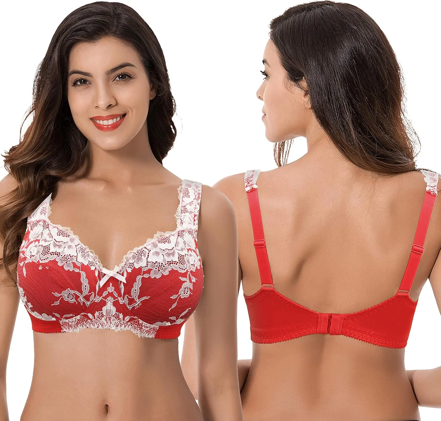 Curve Muse Women's Plus Size Minimizer Unlined Wireless Lace Full Coverage Bras