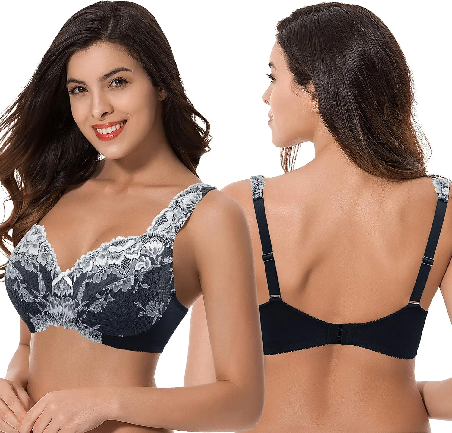 Curve Muse Women's Plus Size Minimizer Unlined Wireless Lace Full Coverage Bras