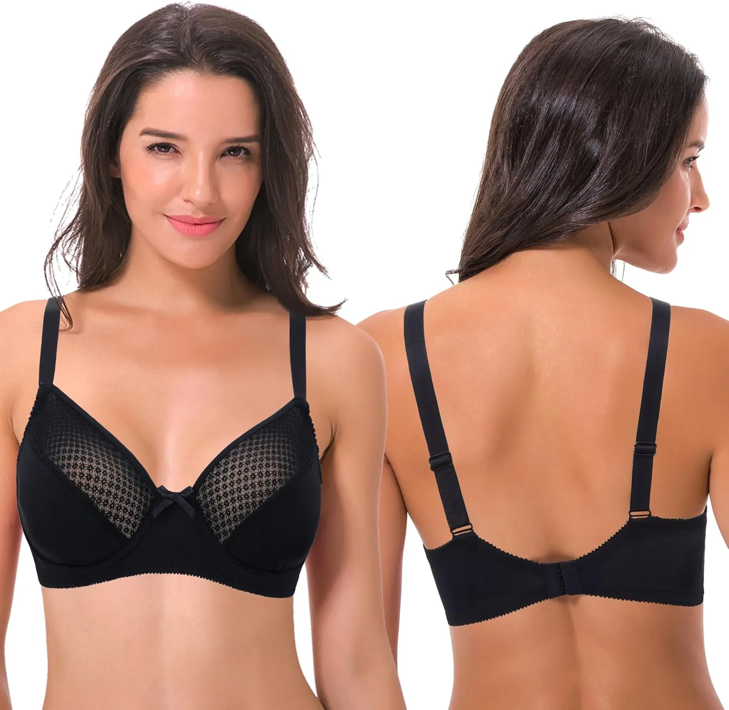 Curve Muse Women's Plus Size Unlined Minimizer Underwire Full Figure Bra-3Pack